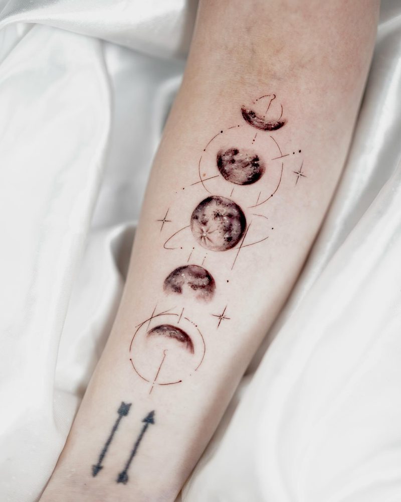 Fine line moon phases forearm tattoo, Anaheim CA
